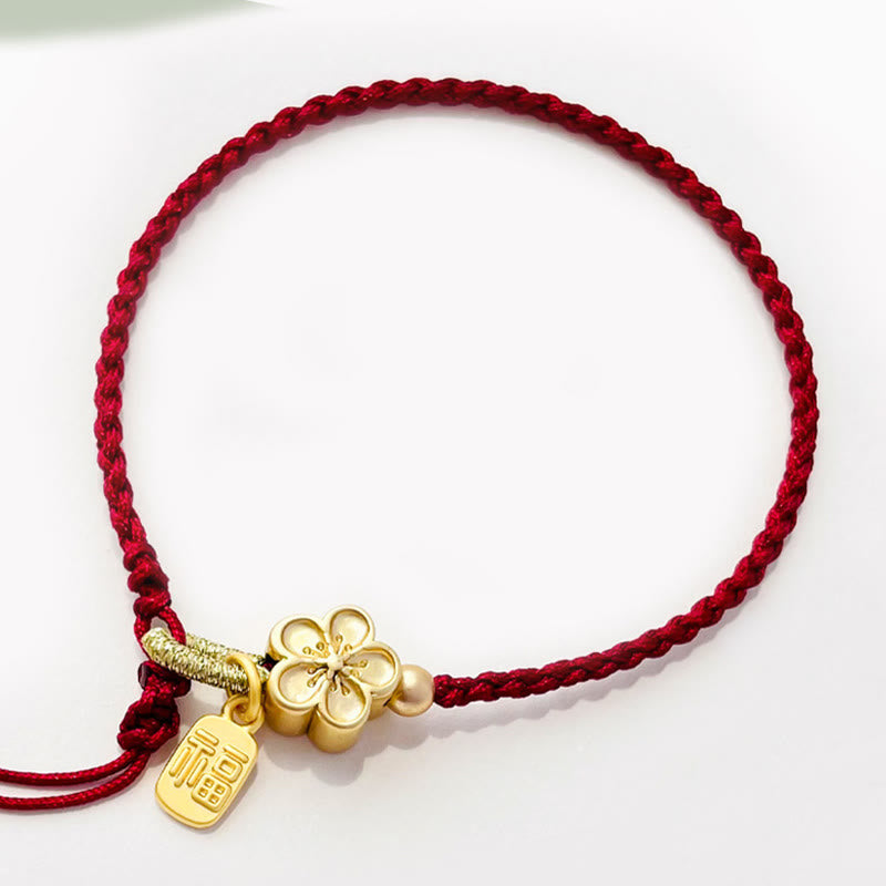 Buddha Stones hechas a mano, flor de melocotón, roseta, lazo, nudo Fu, amuleto, suerte, pulsera de cuerda roja