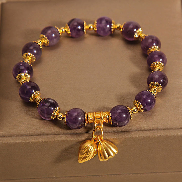 Pulsera espiritual curativa de loto y amatista natural con Buddha Stones