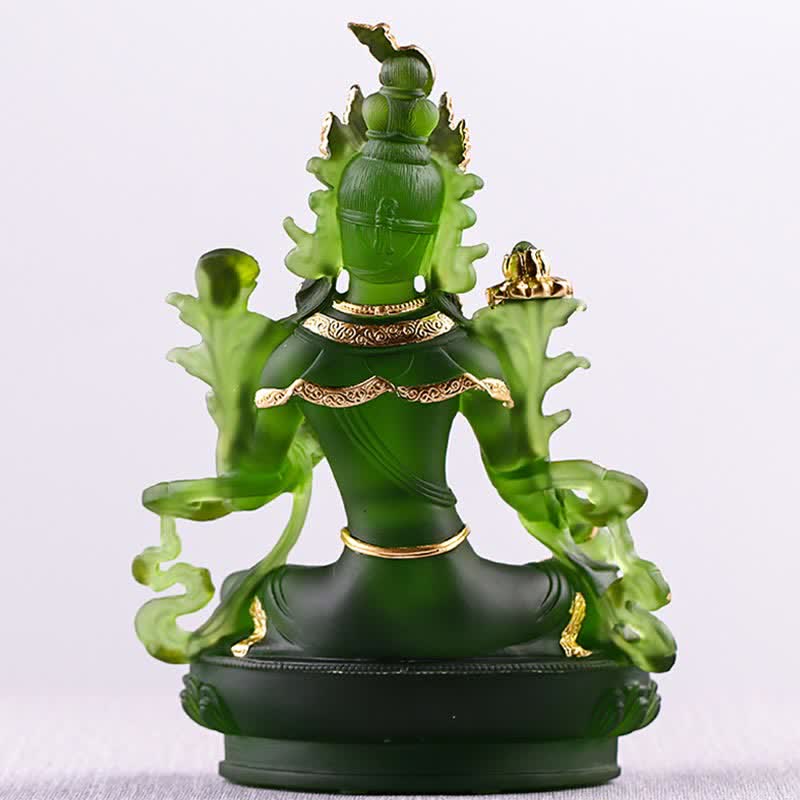 Bodhisattva Tara Verde hecho a mano Liuli Crystal Art Piece Protección Hogar Oficina Estatua Decoración - image 17