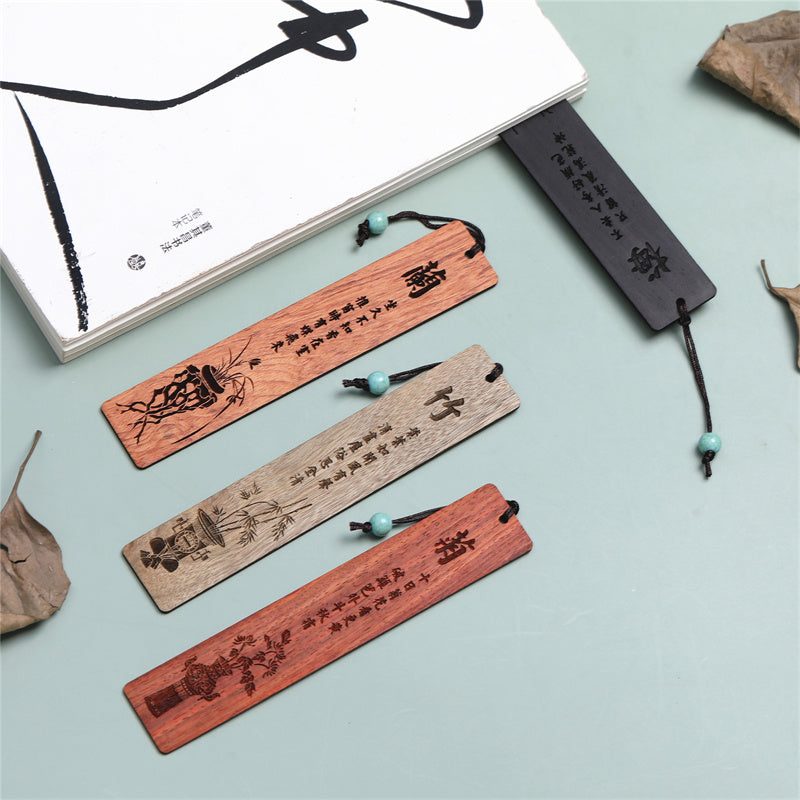 Marcadores de madera de crisantemo de bambú de orquídea ciruela con Buddha Stones con caja de regalo