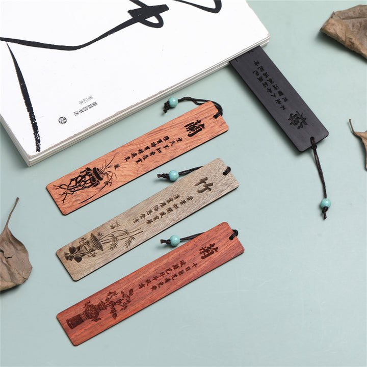 Marcadores de madera de crisantemo de bambú de orquídea ciruela con Buddha Stones con caja de regalo