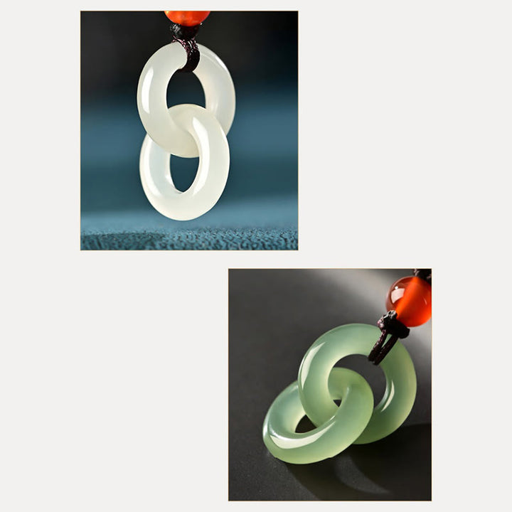Buddha Stones Natural Hetian cian Jade blanco Jade doble paz hebilla éxito collar colgante - image 12