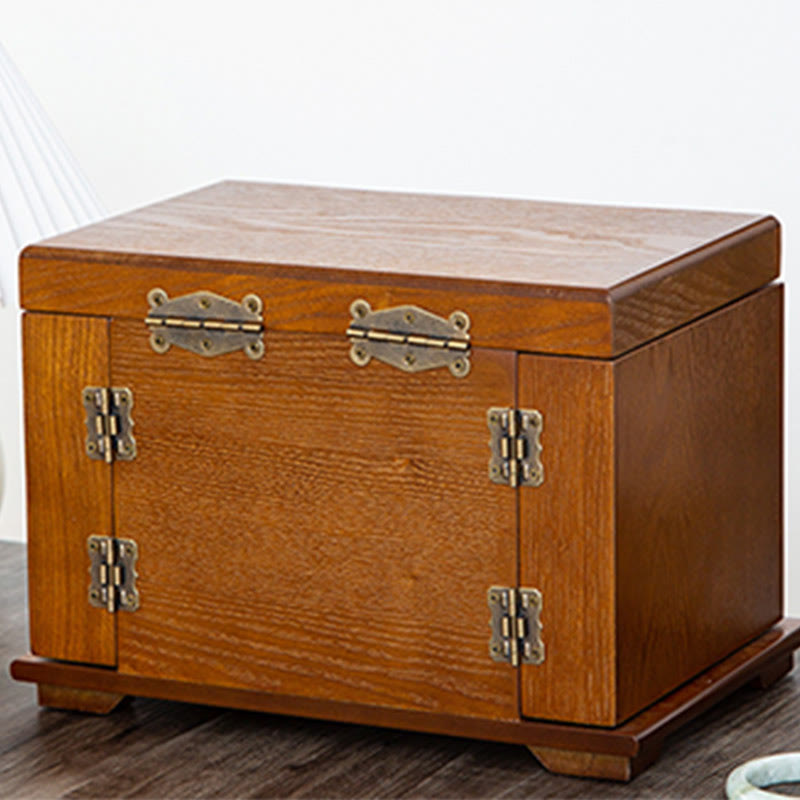 Caja de almacenamiento de joyería de madera de gran capacidad Vintage con Buddha Stones con espejo