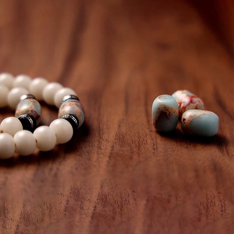 Buddha Stones Tíbet 108 cuentas Mala semilla Bodhi Bagua Vajra Dzi cuentas ágata gris pulsera de riqueza