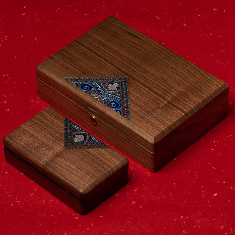 Caja de regalo de madera hecha a mano vintage de madera de nogal negro para guardar joyas