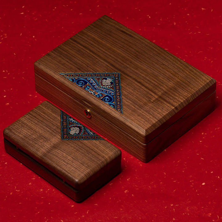 Caja de regalo de madera hecha a mano vintage de madera de nogal negro para guardar joyas