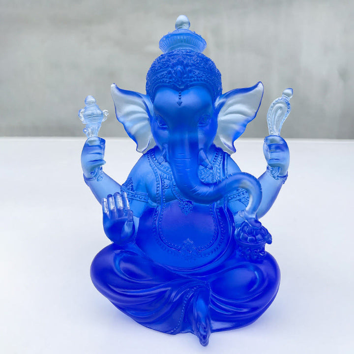 Buddha Stones hechas a mano, Ganesh Ganpati, estatuilla de elefante Liuli, pieza de arte con cristal, estatua de protección, decoración del hogar - Ganesh Azul 11,5*9*14,5 cm - image 9