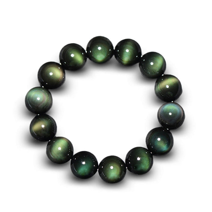 Pulsera de riqueza de obsidiana de ojo verde natural con Buddha Stones