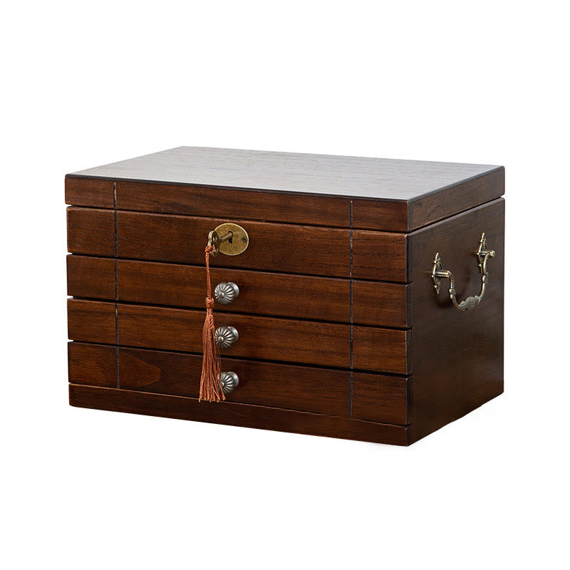 Caja de joyería de madera maciza retro con Buddha Stones, caja de almacenamiento de joyería de madera de cuatro capas