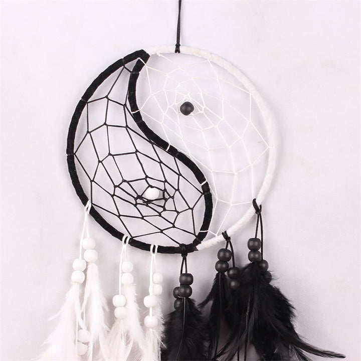 Atrapasueños Yin Yang, red circular con plumas, decoración de equilibrio - image 4