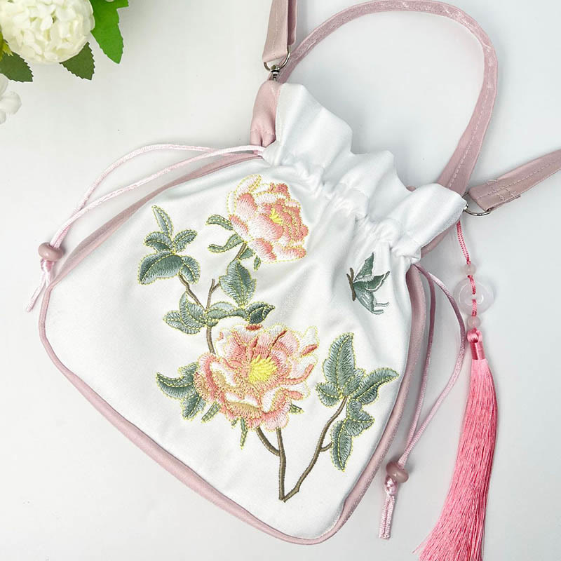 Buddha Stones bordado Osmanthus peonía uva gato algodón lino bolso bandolera bolso de hombro bolso