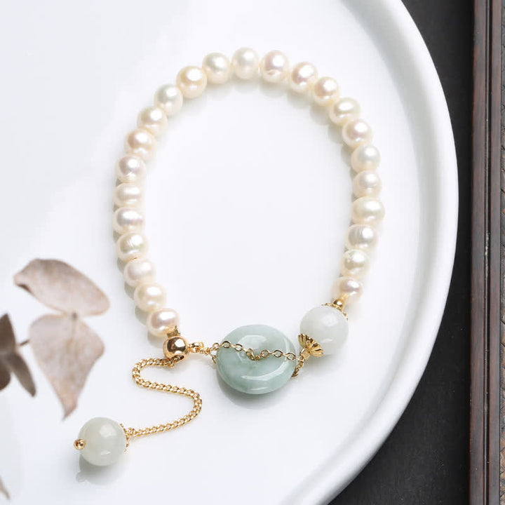 Pulsera de suerte de prosperidad con hebilla de paz y perlas de jade natural