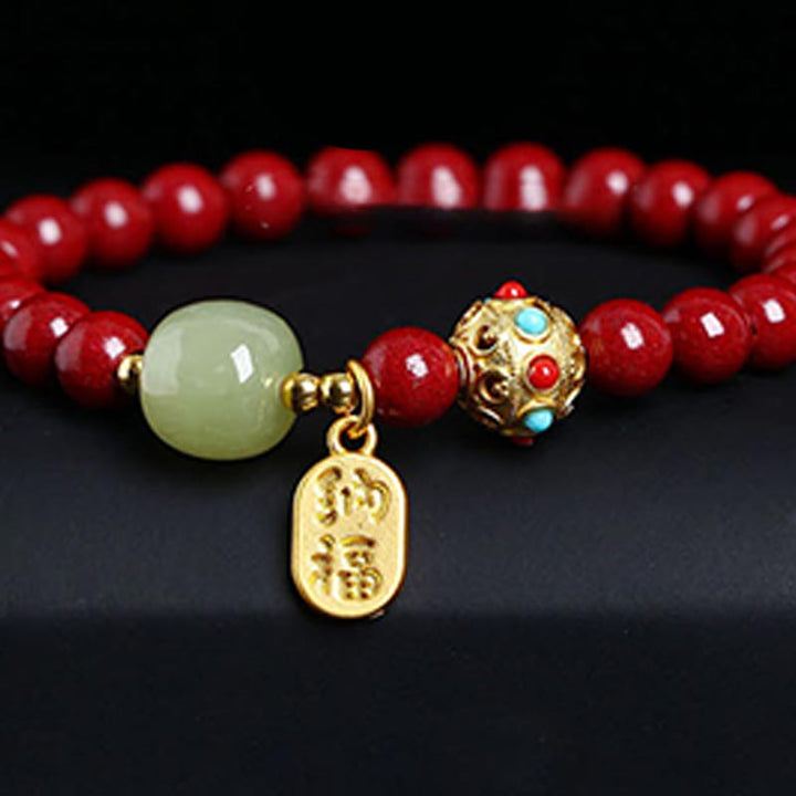 Pulsera con dijes de protección de la fortuna, aventurina verde cinabrio y Buddha Stones
