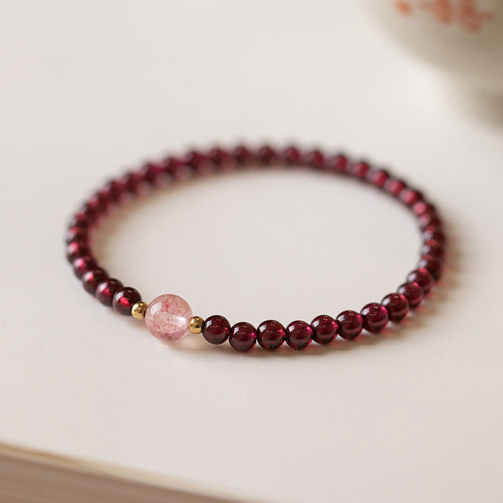 Pulsera Calma de Cuarzo Fresa Granate Natural de Piedras de Buddha Stones
