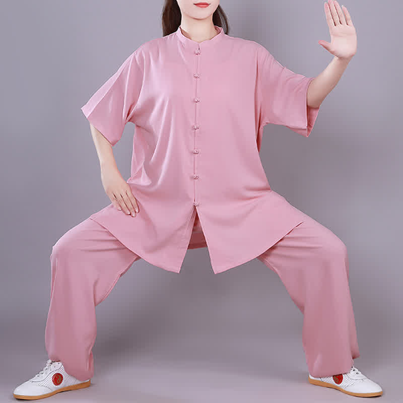 Conjunto de ropa unisex de lino y algodón con Buddha Stones, tai chi, qigong, oración, práctica espiritual zen - Rosa - Manga corta - US14, UK/AU18, EU46 (3XL)  - image 9