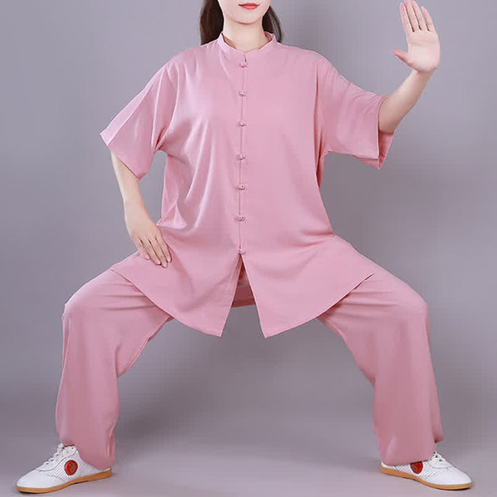 Conjunto de ropa unisex de lino y algodón con Buddha Stones, tai chi, qigong, oración, práctica espiritual zen - Rosa - Manga corta - US14, UK/AU18, EU46 (3XL)  - image 9