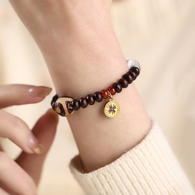Buddha Stones Natural Tíbet Púrpura Bodhi Semilla Dzi Cuenta Dios de la Riqueza Pulsera de Sabiduría