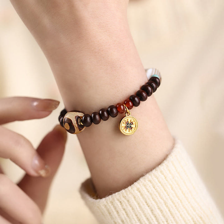 Buddha Stones Natural Tíbet Púrpura Bodhi Semilla Dzi Cuenta Dios de la Riqueza Pulsera de Sabiduría