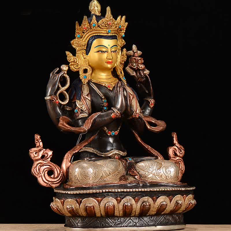 Decoración de estatua de cobre de protección Avalokitesvara de cuatro brazos Bodhisattva Chenrezig - image 1