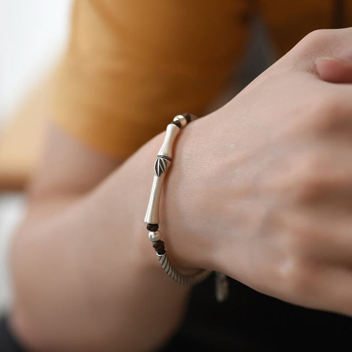 Pulsera de plata de ley 999 con diseño de bambú y suerte de cigarra - image 6