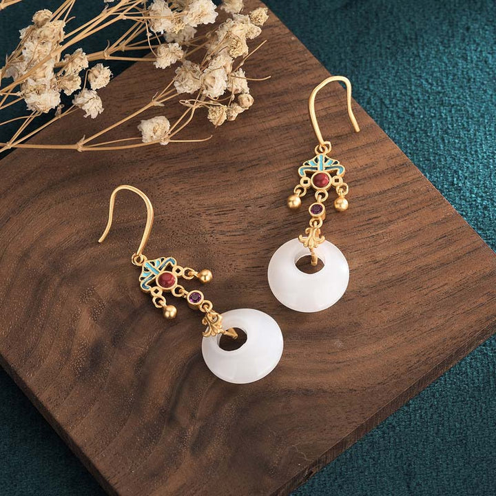 Pendientes colgantes de bendición de jade blanco FengShui