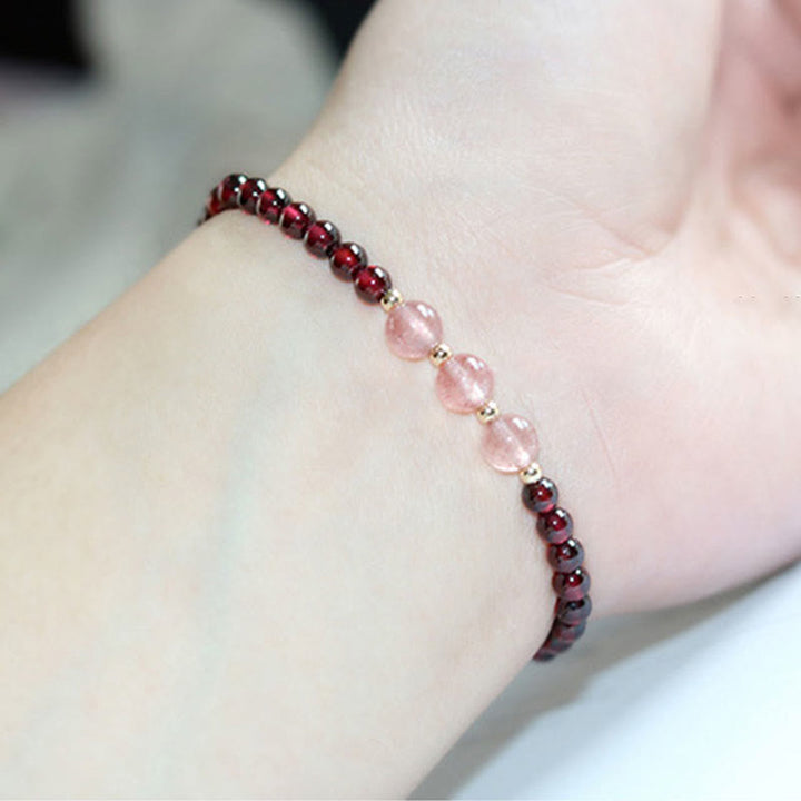 Pulsera Calma de Cuarzo Fresa Granate Natural de Piedras de Buddha Stones