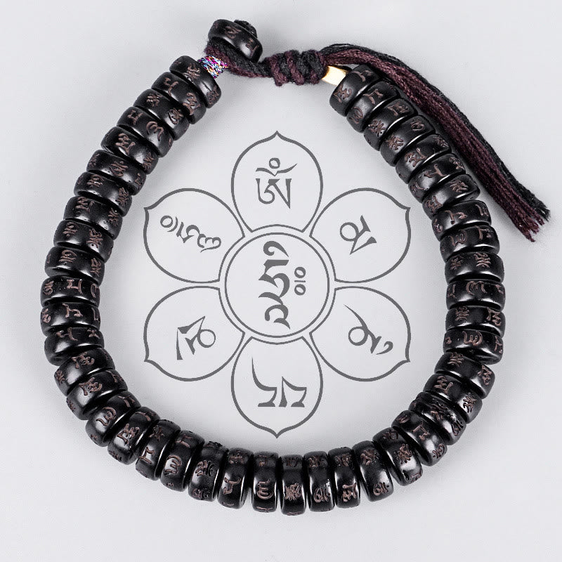 Pulsera de cadena positiva con cuentas de concha de coco tibetana, Buddha Stones grabadas Om Mani Padme Hum Mantra