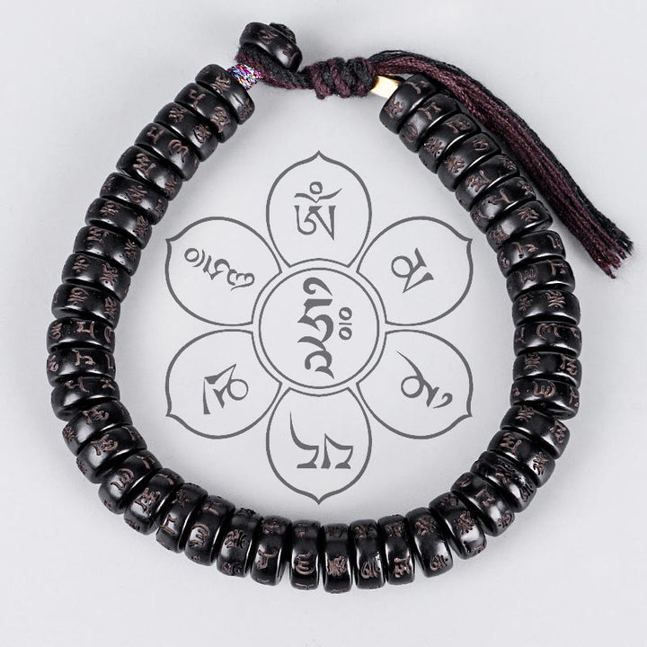Pulsera de cadena positiva con cuentas de concha de coco tibetana, Buddha Stones grabadas Om Mani Padme Hum Mantra