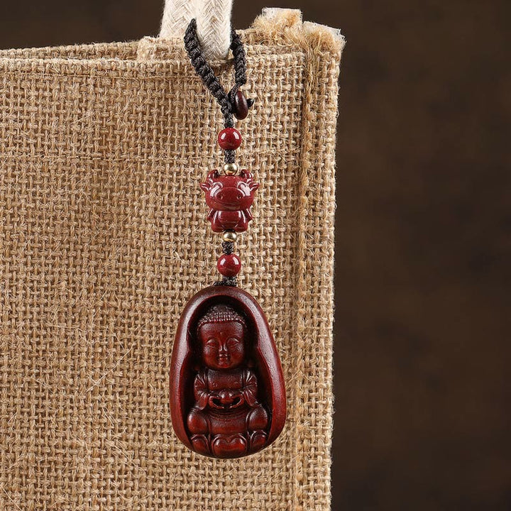 Llavero de protección con amuleto del zodiaco chino, Buddha Stones , hoja pequeña, sándalo rojo, Buda, cinabrio
