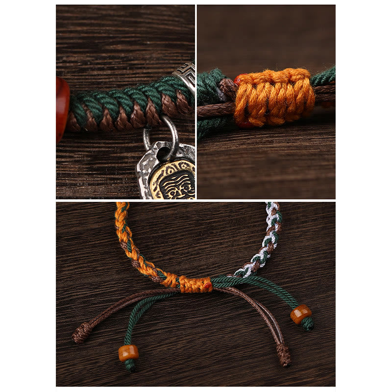 Pulsera trenzada de plata tibetana hecha a mano con Buddha Stones, Plata de Ley 925, Zakiram, diosa de la riqueza, protección de hueso de camello