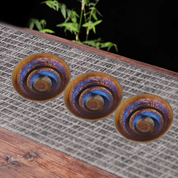 Taza de té de cerámica esmaltada de Vía Láctea colorida Jianzhan chino con Buddha Stones, taza de té Tenmoku Kung Fu