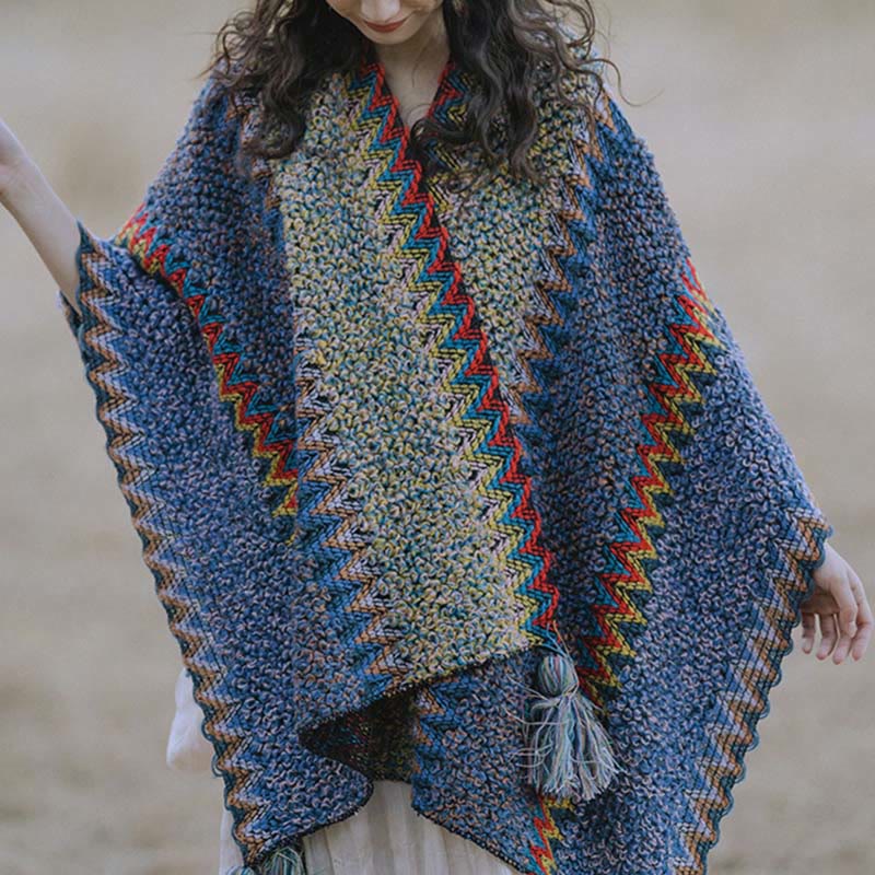 Mantón tibetano de Buddha Stones, capa de punto suave y cálida, bufanda tibetana con borlas de invierno - image 8