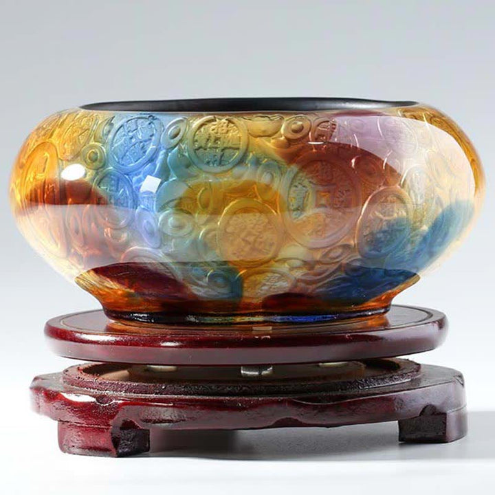 Cuenco del tesoro de cristal Liuli hecho a mano, lingotes, pieza de arte, decoración del hogar