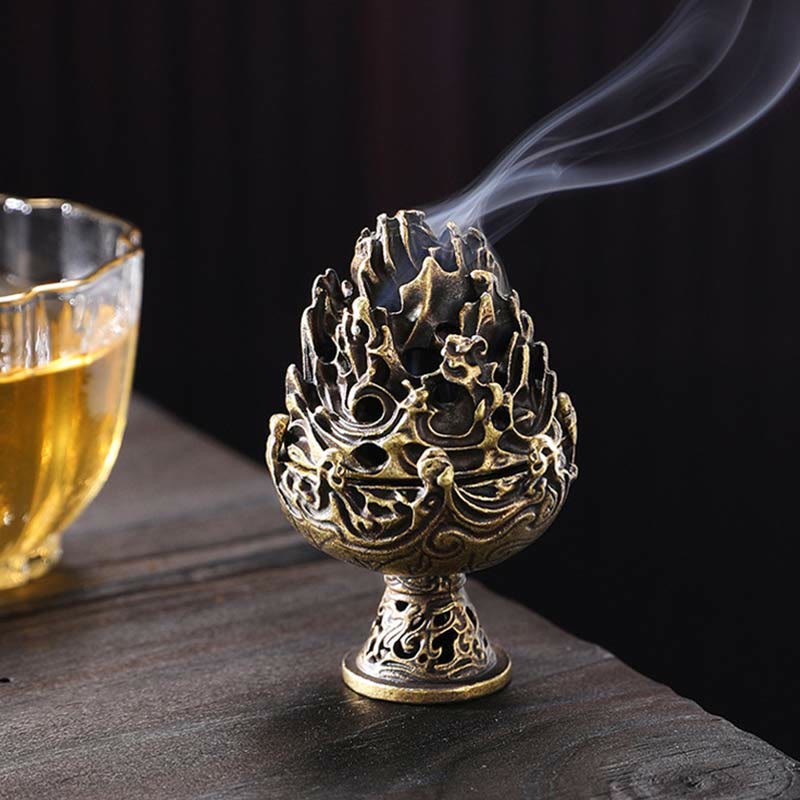 Quemador de incienso tibetano de aleación de cobre para meditación con patrón de montaña Mini