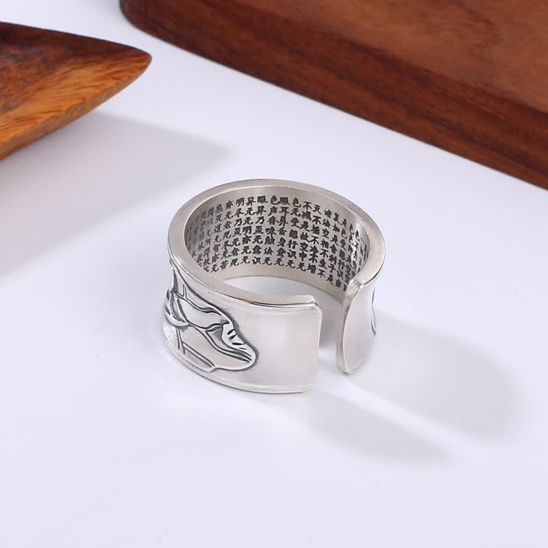 Anillo de protección Sutra de corazón de flor de loto de plata de ley 999 con Buddha Stones - image 3