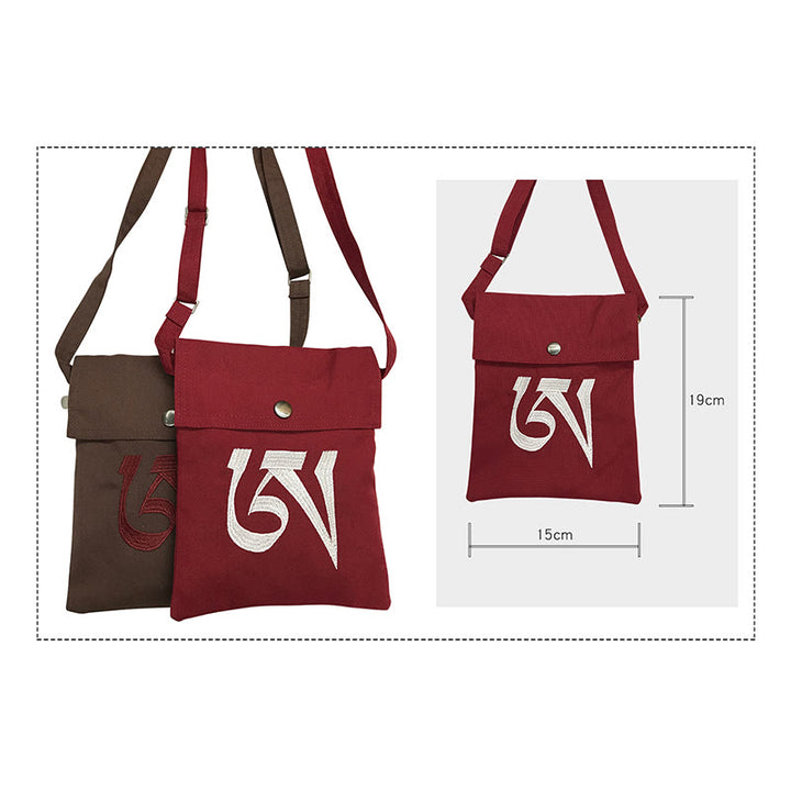 Hecho a mano OM Mantra bordado espiritual mente práctica algodón crossbody bolso hombro bolso teléfono celular