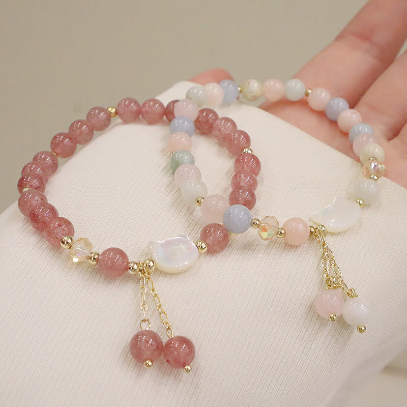 Pulsera de amor de gato con piedra Tridacna de morganita de cuarzo fresa Natural con Buddha Stones - image 2
