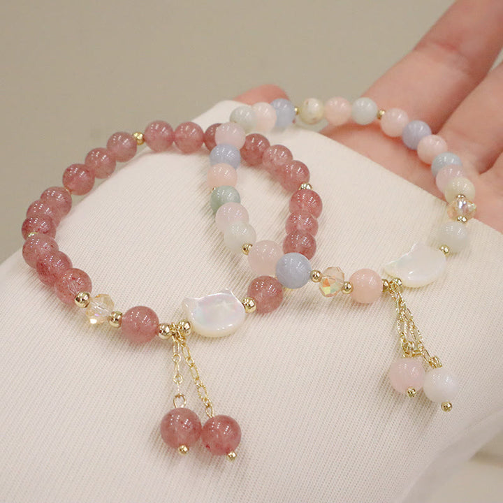 Pulsera de amor de gato con piedra Tridacna de morganita de cuarzo fresa Natural con Buddha Stones - image 2