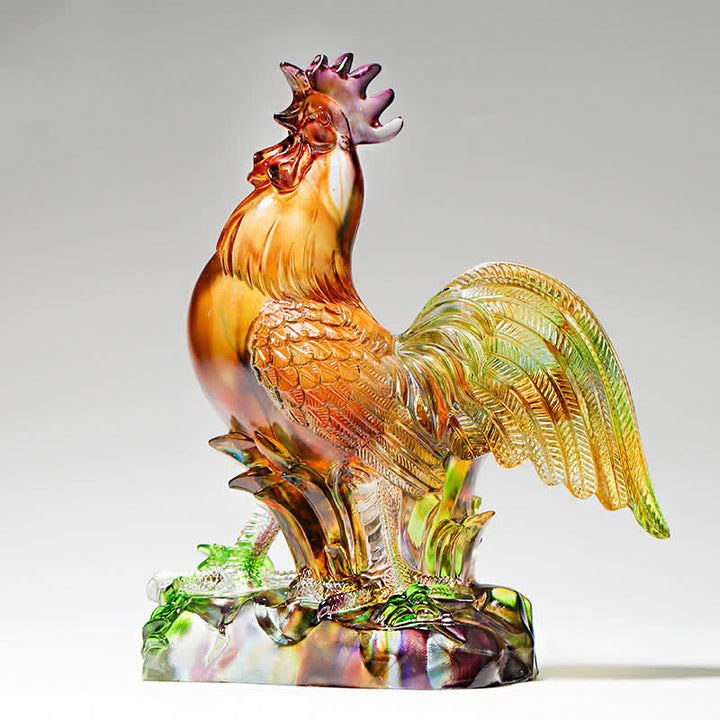Pieza de arte de gallo de cristal Liuli hecha a mano para decoración del hogar