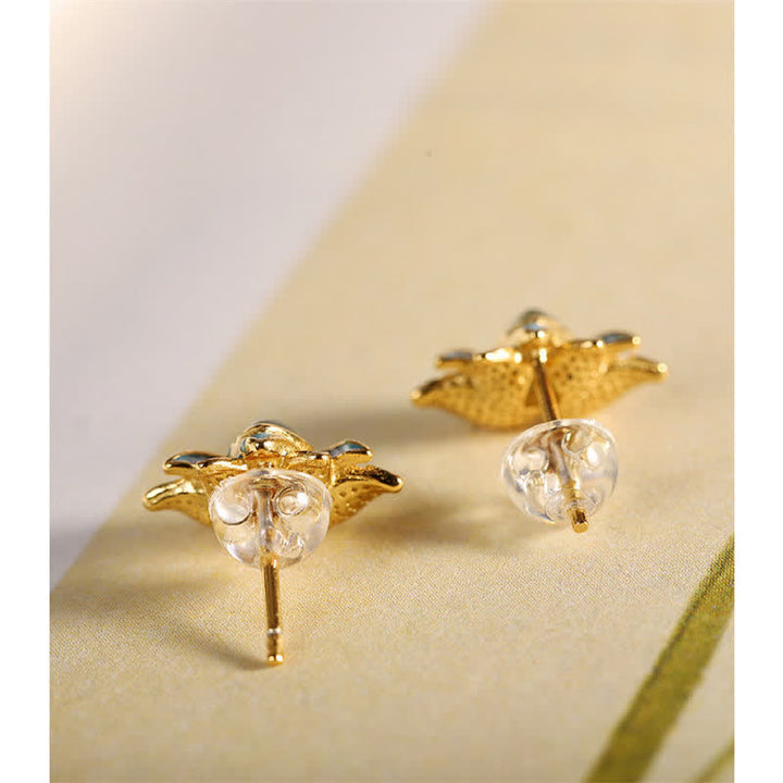 Pendientes de éxito de flor de loto de jade cian hetiano de plata de ley 925