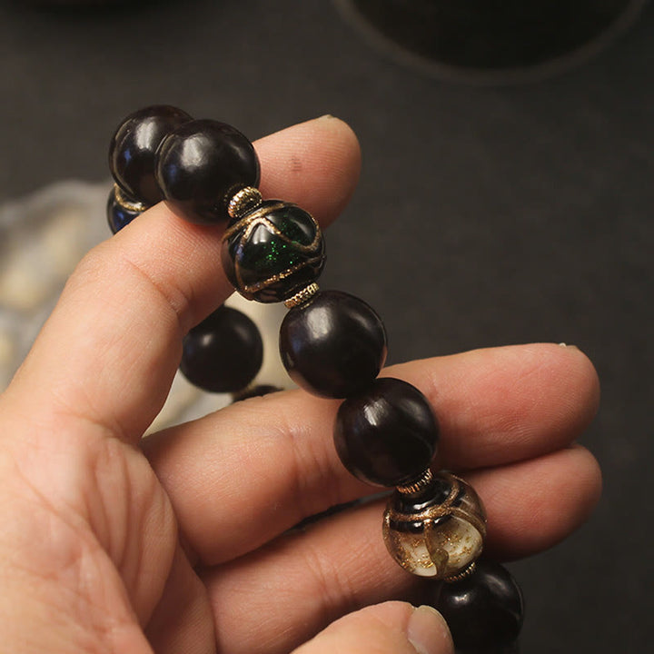 Pulsera de riqueza con cuentas de cristal de Liuli, ceniza de incienso occidental, Buddha Stones