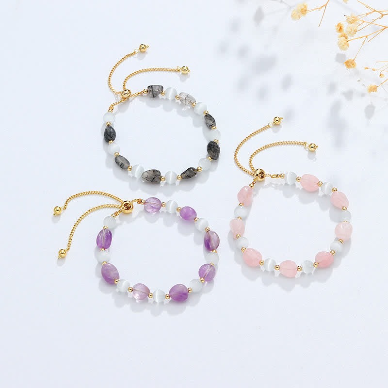Pulsera de conciencia espiritual de cuarzo rutilado negro de cristal rosa amatista