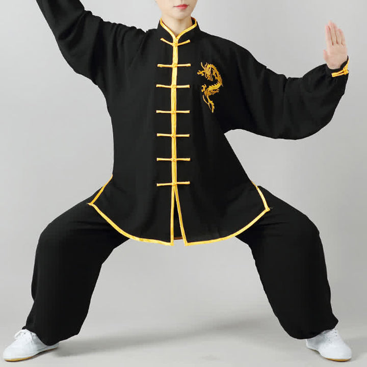 Conjunto de ropa unisex con bordado de dragón y Buddha Stones para práctica espiritual de Qi Gong, meditación y oración.