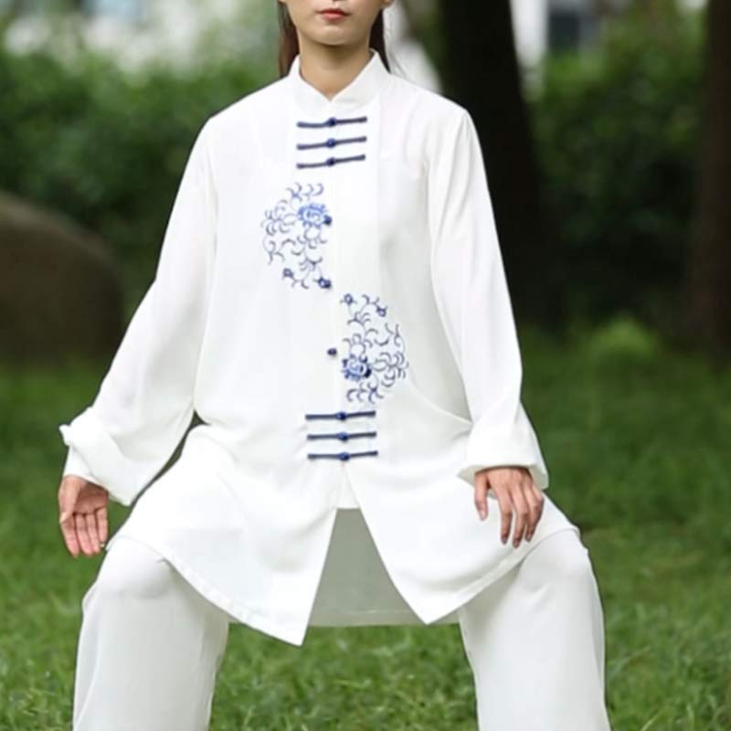 Conjunto de ropa unisex con bordado de flores y Buddha Stones para meditación, oración, espiritualidad, zen, tai chi y qigong.