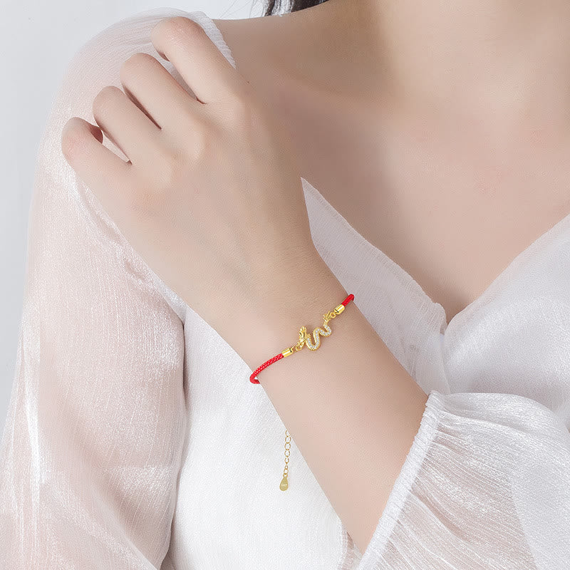 Pulsera de cadena de cuerda roja de la suerte del dragón dorado del Año del Dragón de Plata de Ley 925 con piedras de Buda