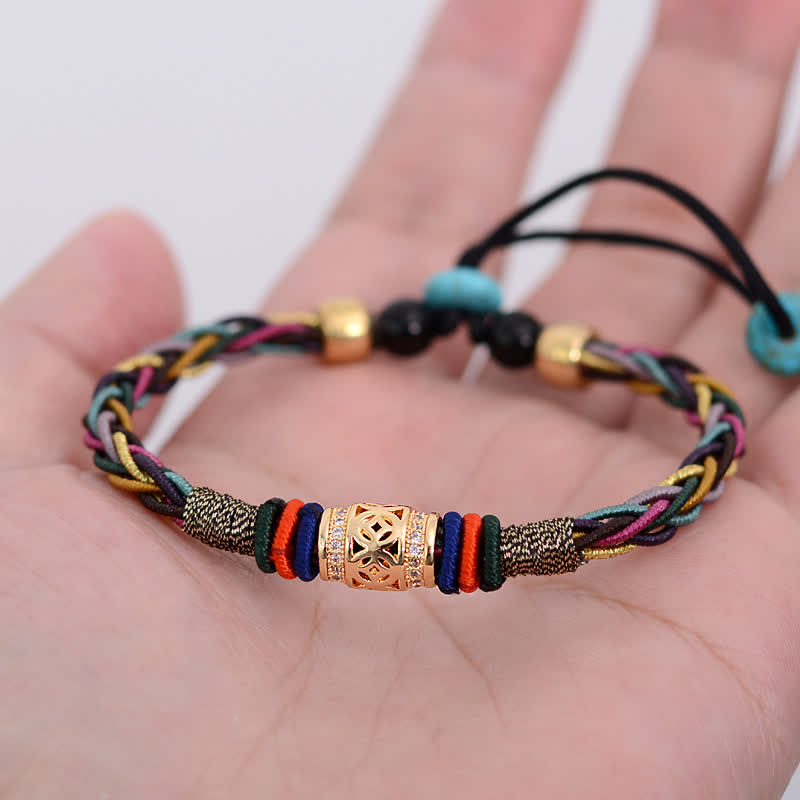 Pulsera de cuerda tejida con moneda de cobre, hecha a mano, con nudo de ocho hilos, Buddha Stones tibetanas - image 3