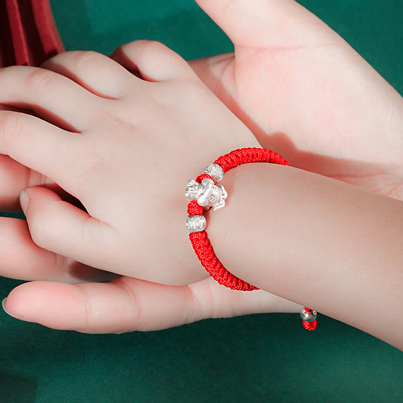Pulsera para niños hecha a mano con cuerda roja del zodíaco chino de plata de ley 999 con Buddha Stones - image 15