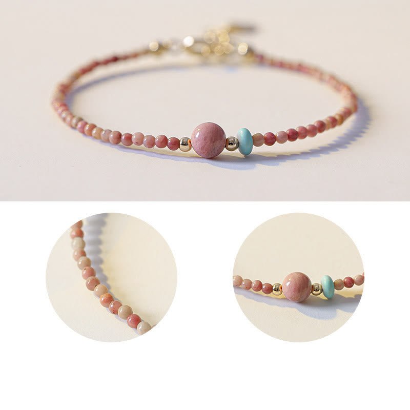 Pulsera de cadena de energía amorosa de rodonita natural chapada en oro de 14 quilates con Buddha Stones