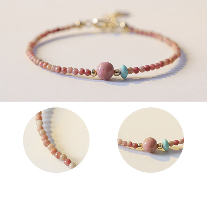 Pulsera de cadena de energía amorosa de rodonita natural chapada en oro de 14 quilates con Buddha Stones