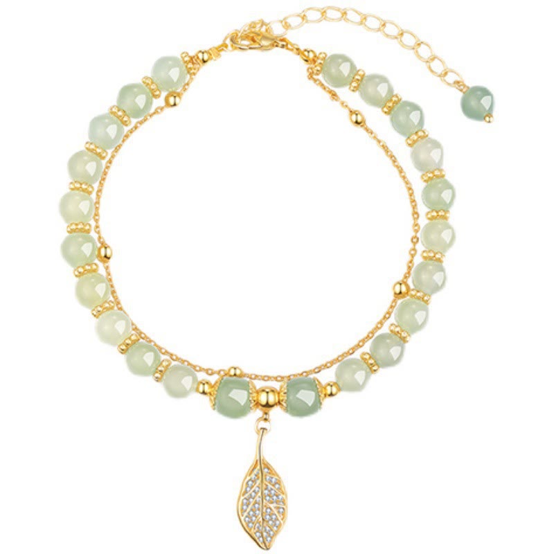 Pulsera con cuentas de la suerte, con Buddha Stones, hoja de jade, Ginkgo, tulipán, cacahuete, Fu
